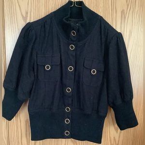 🍉Jacket half sleeves, cropped, ribbed collar, cuffs and hem, brass snaps, navy M